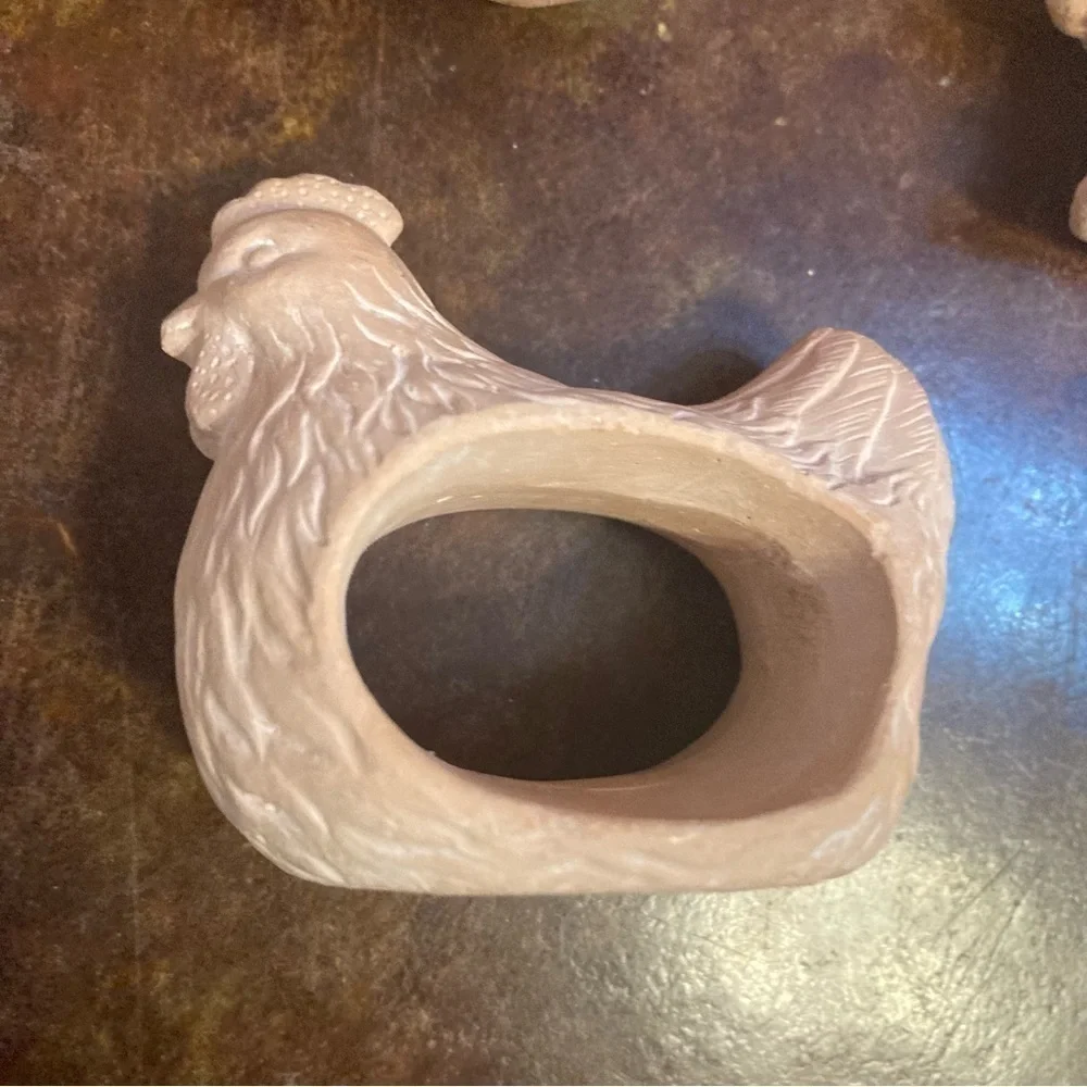 Set of 6 Terra Cotta White Washed Animal Napkin Rings